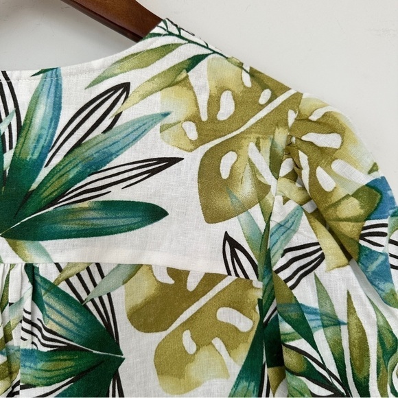 Sigrid Olsen top  with v-neck & short sleeves, loose fit, tropical, linen blend - Picture 10 of 16